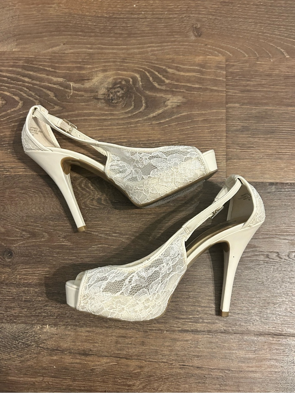 Guess Ivory Lace Peep-Toe Slingback Heels